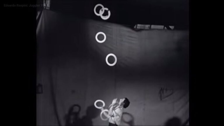 juggler throws and catches nine juggling rings
